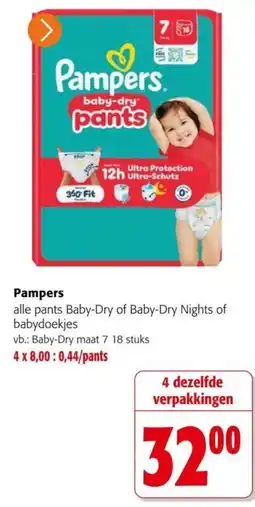 Colruyt Pampers alle pants Baby-Dry of Baby-Dry Nights of babydoekjes aanbieding