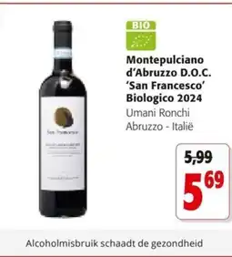 Colruyt Montepulciano d'Abruzzo D.O.C. 'San Francesco' Biologico 2024 aanbieding