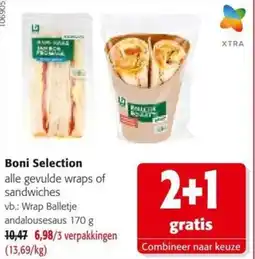 Colruyt Boni Selection alle gevulde wraps of sandwiches aanbieding