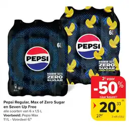Carrefour Market Pepsi Regular, Max of Zero Sugar en Seven Up Free aanbieding