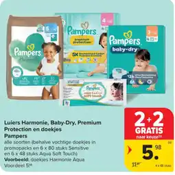 Carrefour Market Pampers. Luiers Harmonie, Baby-Dry, Premium Protection en doekjes aanbieding