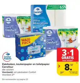 Carrefour Market Zakdoeken, keukenpapier en toiletpapier aanbieding