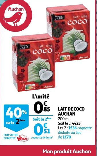 Auchan Lait De Coco 200ml aanbieding