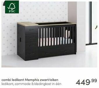 Baby & Tiener Combi ledikant memphis zwart-eiken aanbieding