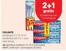 Spar COLGATE dentifrice maxfresh 3 x 75 in promopack aanbieding