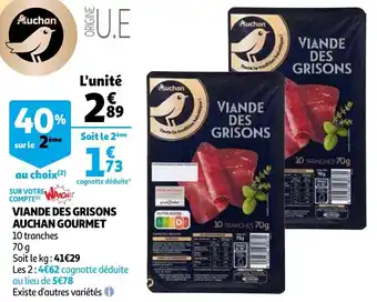 Auchan Viande des Grisons Auchan Gourmet 70g aanbieding
