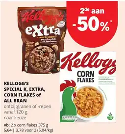 Spar KELLOGG’S SPECIAL K, EXTRA, CORN FLAKES of ALL BRAN corn flakes 375 g aanbieding