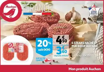 Auchan 4 Steaks Haches pur Boeuf 4x100g aanbieding