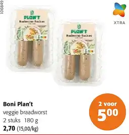 Colruyt Boni Plan’t veggie braadworst 2 stuks 180 g aanbieding