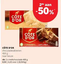 Spar CÔTE D’OR melkchocolade 400 g aanbieding