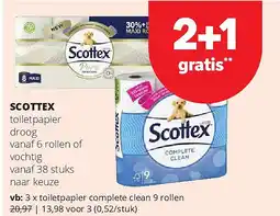Spar SCOTTEX toiletpapier complete clean 9 rollen aanbieding