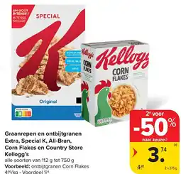 Carrefour Graanrepen en ontbijtgranen Extra, Special K, All-Bran, Corn Flakes en Country Store Kellogg’s aanbieding