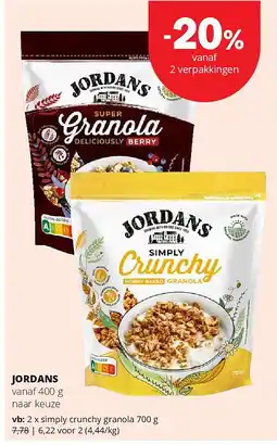 Spar JORDANS simply crunchy granola 700 g aanbieding