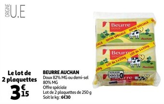 Auchan Beurre 250g aanbieding