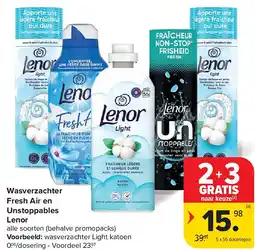 Carrefour Wasverzachter Fresh Air en Unstoppables Lenor aanbieding