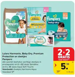 Carrefour Luiers Harmonie, Baby-Dry, Premium Protection en doekjes Pampers aanbieding