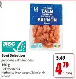 Colruyt Boni Selection gerookte zalmsnippers 150 g aanbieding
