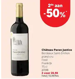 Spar Château Paran Justice Bordeaux Saint-Emilion grand cru rood Frankrijk 75 cl aanbieding