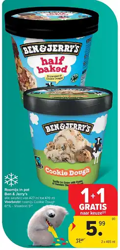Carrefour Roomijs in pot Ben & Jerry’s aanbieding