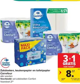 Carrefour Zakdoeken, keukenpapier en toiletpapier Carrefour aanbieding