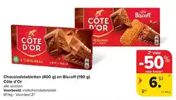 Carrefour Chocoladetabletten (400 g) en Bisco (190 g) Côte d’Or aanbieding