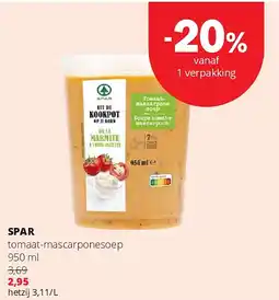 Spar SPAR tomaat-mascarponesoep 950 ml aanbieding