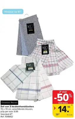 Carrefour Set van 3 keukenhanddoeken aanbieding