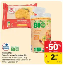 Carrefour Maïswafels Carrefour en Carrefour Bio aanbieding