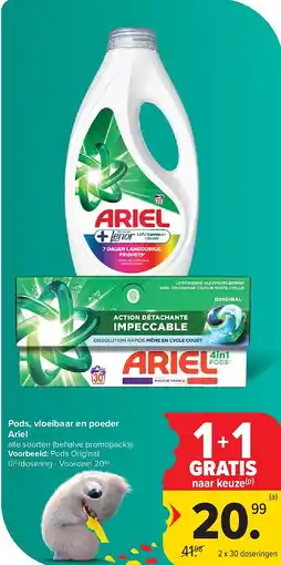 Carrefour Pods, vloeibaar en poeder Ariel aanbieding