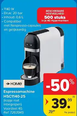 Carrefour Espressomachine HSC1140-25 aanbieding