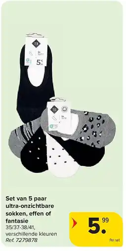 Carrefour Set van 5 paar ultra-onzichtbare sokken, effen of fantasie aanbieding