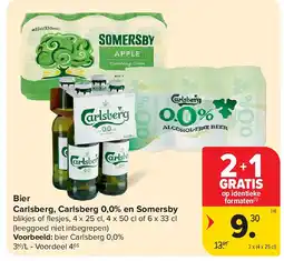 Carrefour Bier Carlsberg, Carlsberg 0,0% en Somersby aanbieding