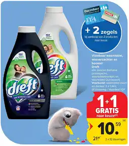 Carrefour Vloeibaar wasmiddel, wasverzachter en booster Dreft aanbieding
