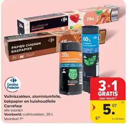 Carrefour Vuilniszakken, aluminiumfolie, bakpapier en huishoudfolie Carrefour aanbieding