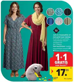Carrefour Jurk in mousseline of met print voor dames aanbieding