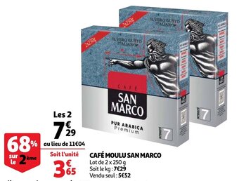 Auchan Cafe Moulu San Marco 2x250g aanbieding