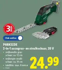 Lidl Parkside 2-in-1 accugras- en struikschaar, 20 V aanbieding