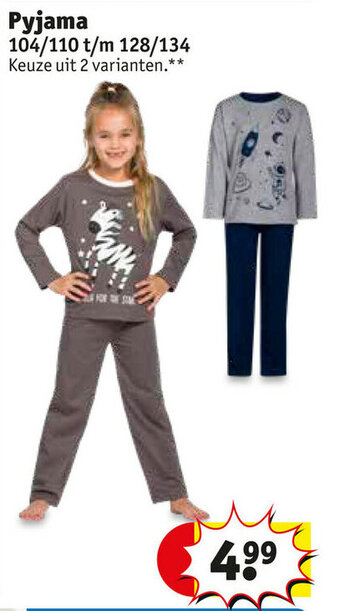 Kruidvat Pyjama 104/110 t/m 128/134 aanbieding