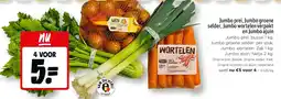 Jumbo Jumbo prei, Jumbo groene selder, Jumbo wortelen verpakt en Jumbo ajuin aanbieding