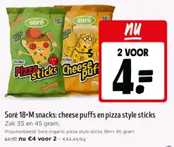 Jumbo Soré 18+M snacks: cheese puffs en pizza style sticks aanbieding