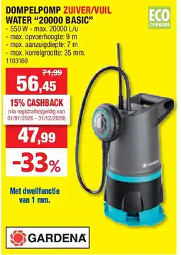 Hubo DOMPELPOMP ZUIVER/VUIL WATER “20000 BASIC” aanbieding