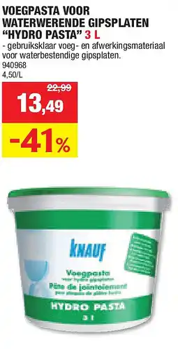 Hubo VOEGPASTA VOOR WATERWERENDE GIPSPLATEN “HYDRO PASTA” 3 L aanbieding