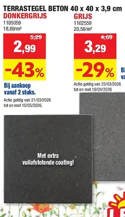 Hubo TERRASTEGEL BETON 40 x 40 x 3,9 cm DONKERGRIJS aanbieding
