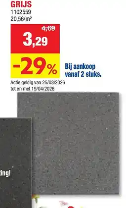 Hubo TERRASTEGEL BETON 40 x 40 x 3,9 cm GRIJS aanbieding