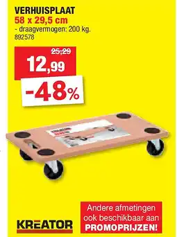 Hubo VERHUISPLAAT 58 x 29,5 cm aanbieding