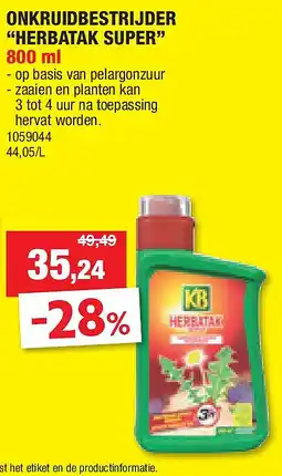 Hubo ONKRUIDBESTRIJDER “HERBATAK SUPER” 800 ml aanbieding