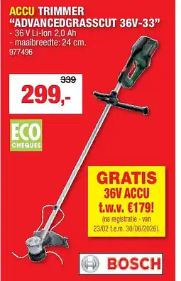 Hubo ACCU TRIMMER “ADVANCEDGRASSCUT 36V-33” aanbieding