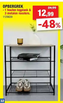 Hubo OPBERGREK - 1 houten legplank & 3 metalen roosters aanbieding