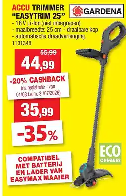 Hubo ACCU TRIMMER “EASYTRIM 25” aanbieding