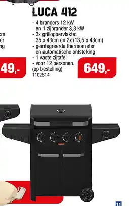 Hubo Barbecook Luca 412 gasbarbecue aanbieding